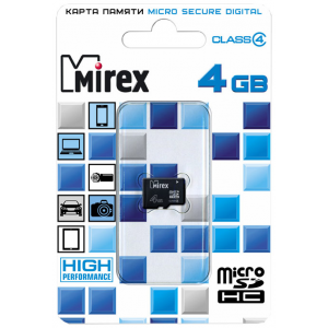 Карта памяти Mirex microSDHC Class 4 4GB (13612-MCROSD04)