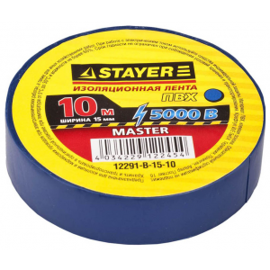 Изолента, STAYER Master 12291-B-15-10, ПВХ, 5000 В, 15мм х 10м, синяя
