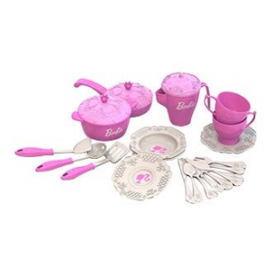 Набор кухонной и чайной посудки Barbie, в сетке 21 предмет