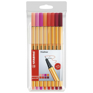 Капиллярная ручка-линер для скетчинга 0,4мм STABILO Point 88 "Оттенки красного", 8 цветов