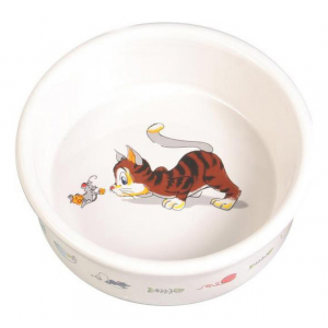 Одинарная миска для кошек и собак TRIXIE Котик с мышкой, керамика, белый, 0.2 л