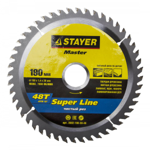 Круг пильный твердосплавный STAYER MASTER 3682-190-30-48 super-line по дереву 190х30мм 48T