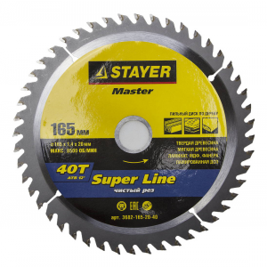 Круг пильный твердосплавный STAYER MASTER 3682-165-20-40 super-line по дереву 165х20мм 40T