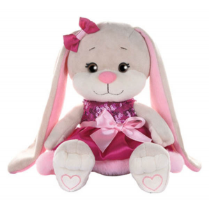 Мягкая игрушка Зайка Jack&Lin в Розовом Платьице с Пайетками и Мехом, Maxitoys 20 см