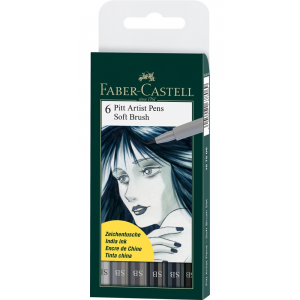 Faber Castell Набор капиллярных ручек 6 оттенков серого PITT ARTIST PEN SOFT BRUSH
