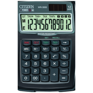 Калькулятор Citizen WR-3000, 12 разрядов, двойное питание, 152x106 мм