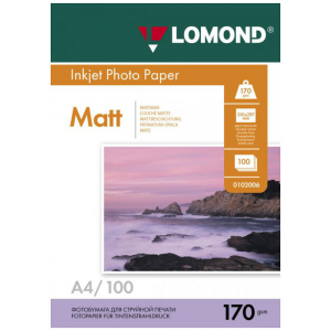Фотобумага A4, 170 гр., матовая, белый, 100 листов (102006) Lomond