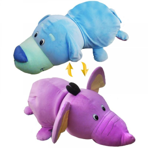 Мягкая игрушка "Вывернушка" 2 в 1-Голубой щенок-Сиреневый Слон, 1TOY 76 см