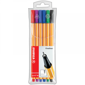 Капиллярная ручка-линер для скетчинга 0,4мм STABILO Point 88, 6 цветов