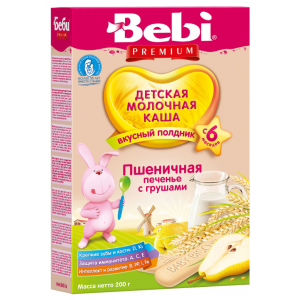 Каша Bebi Молочная пшеничная с печеньем и грушей (с 6 месяцев)