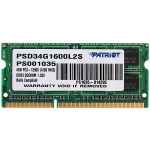 Модуль памяти Patriot Memory DDR3L SO-DIMM 1600Mhz PC3-12800 CL11 4Gb PSD34G1600L2S