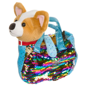Собачка в сумке с пайетками Bondibon Милота. Чихуахуа c ошейником и поводком, 19 см