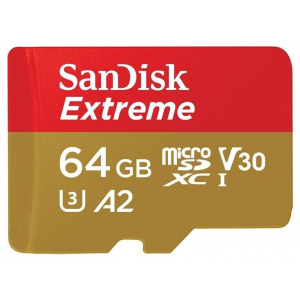 Карта памяти SanDisk MicroSD 64GB Class 10 Extreme Action Cameras/Drones A2 V30 UHS-I U3 (160 Mb/s) SDSQXA2-064G-GN6AA