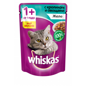 Влажный корм для кошек Whiskas желе с кроликом и овощами