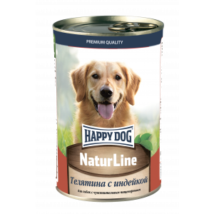 Консервы Happy Dog Natur Line для взрослых собак всех пород, с телятиной и индейкой 410г