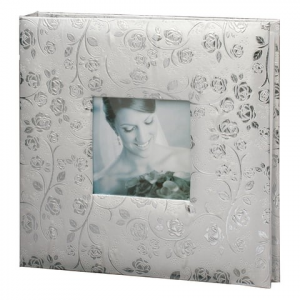 Фотоальбом BRAUBERG свадебный, 20 магнитных листов 30х32 см, обложка под фактурную кожу, на кольцах, серебристый 390690