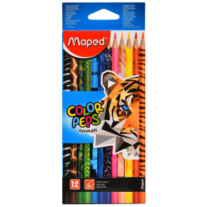 Карандаши цветные Maped Color Peps Animals, 12 цветн, трехгран, заточен, картон 832212