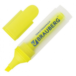 Текстмаркер brauberg “fluo“, прозрачный корпус, скошенный наконечник 1-5 мм, лимонный