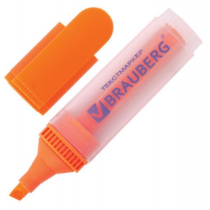 Текстмаркер brauberg “fluo“, прозрачный корпус, скошенный наконечник 1-5 мм, оранжевый