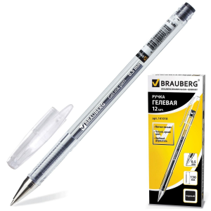 Ручка гелевая BRAUBERG "Jet", корпус прозрачный, узел 0,5 мм, линия 0,35 мм, черная 141018
