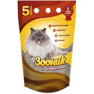 Впитывающий наполнитель для кошек Зооник Впитывающий бентонитовый, 3 кг, 5 л, 4 шт