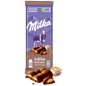 Шоколад Milka Bubbles Молочный пористый с начинкой со вкусом капучино 92г