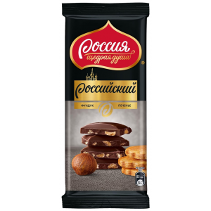 Шоколад темный Россия щедрая душа с фундуком и печеньем