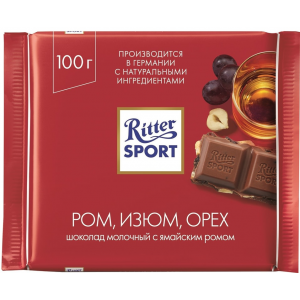 Шоколад Ritter Sport Молочный с ромом изюмом и орехами