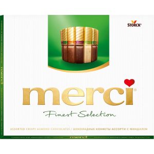 Набор шоколадных конфет Merci Ассорти 4 вида шоколада с миндалем 250г