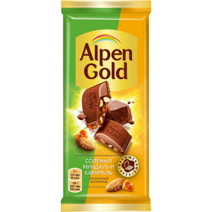 Alpen Gold шоколад молочный с соленым миндалем и карамелью