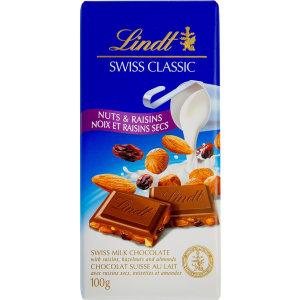 Шоколад Lindt молочный с фундуком и изюмом