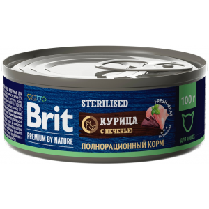 Влажный корм для кошек Brit Premium by Nature с мясом курицы и печенью для стерилизованных 100г