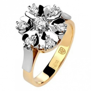 Кольцо Цветок с бриллиантами из комбинированного золота 750 пробы Эстет