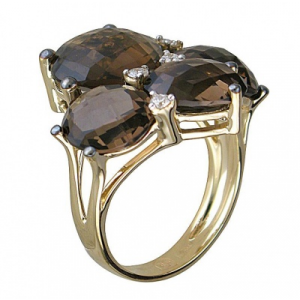 Кольцо с раухтопазами и бриллиантами из жёлтого золота Эстет