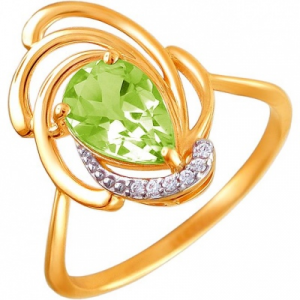 Кольцо с хризолитами и фианитами из красного золота Эстет