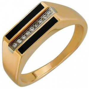 Кольцо с фианитами и ониксом из комбинированного золота Эстет