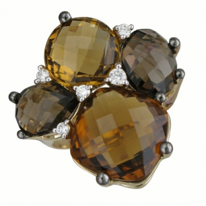 Кольцо с кварцем и бриллиантами из жёлтого золота Эстет