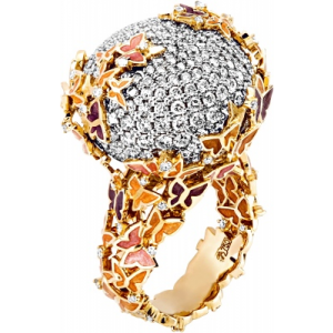Кольцо Бабочки с бриллиантами, вставкой из эмали из комбинированного золота 750 пробы Эстет