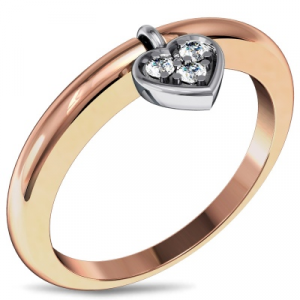 Кольцо с подвеской Сердце с бриллиантами из комбинированного золота Эстет