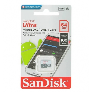 Карта памяти SANDISK microSDXC UHS-I, Ultra 64 ГБ, 100 МБ/с, 533X, Class 10