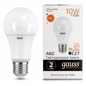 Лампа светодиодная Gauss E27 180-240В 10Вт 3000K 23210