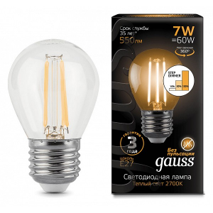 Лампа светодиодная Gauss LED Filament Globe E27 185-265В 7Вт 2700K 105802107-S