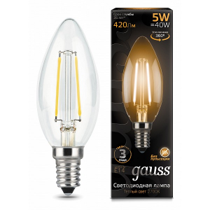 Лампа GAUSS 103801105-D led filament candle dimmable e14 5w 2700к 1/10/50