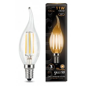 Лампа GAUSS Filament Свеча на ветру E 14 11 W 2700 K 104801111