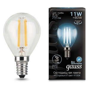 Лампа Gauss LED Filament Шар E14 11W 750lm 4100K (105801211)