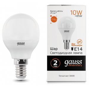 Лампа светодиодная Gauss LED Elementary Globe E14 180-240В 10Вт 3000K 53110