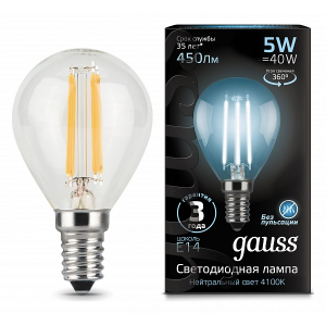 Лампа светодиодная Gauss 105801205 5Вт Е14 230В филаментная холодный