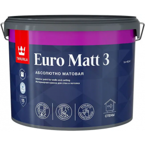 Интерьерная краска для стен и потолка Тиккурила Euro Matt 3 Абсолютно Матовая 9 л белая