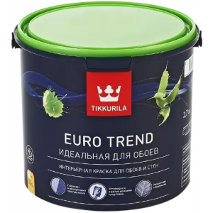 Интерьерная краска для обоев и стен Тиккурила Euro Trend Идеальная для Обоев 2.7 л белая