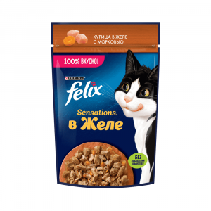 Корм для кошек Felix Sensations с курицей в желе с морковью Nestle
